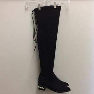 Catherine Malandrino faux suede pearl heel thigh